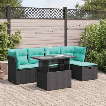 vidaXL 6-delige Loungeset met kussens poly rattan acacia, Verzenden, Nieuw, Loungeset