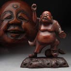 Hotei  Een van de Zeven Geluksgoden - Hout - Japan - Shwa, Antiek en Kunst