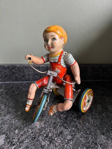 Unique Art - - Kiddy Cyclist Novelty Tinplate Toy -, Antiek en Kunst