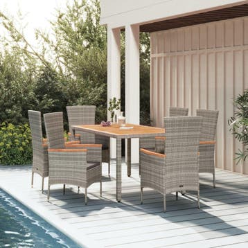 vidaXL 7-delige Tuinset met kussens poly rattan grijs, Verzenden, Nieuw, Tuinset