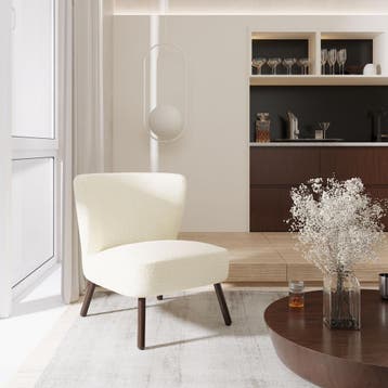 Teddy-fauteuil Robina 2 offwhite W2 - Bouclé gebroken wit, Huis en Inrichting, Stoelen, Verzenden, Nieuw