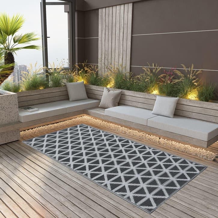 vidaXL Buitenkleed ARAKIL 190x290 cm PP zwart, Huis en Inrichting, Stoffering | Tapijten en Kleden, Zwart, Nieuw, Verzenden