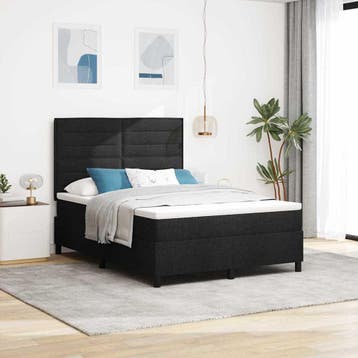 vidaXL Boxspring bed met matras met LED Zwart 140 x 200 cm, Verzenden, Nieuw, Zwart, Stof