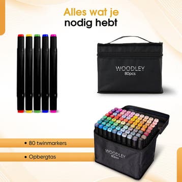 Woodley Dubbelzijdige Stiften - 80 kleuren - Voor volwassen, Ophalen of Verzenden, Zo goed als nieuw