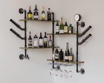 Wijnrek Wandmodel met 4 Planken en Glashouders – Industrieel, Verzenden, Nieuw