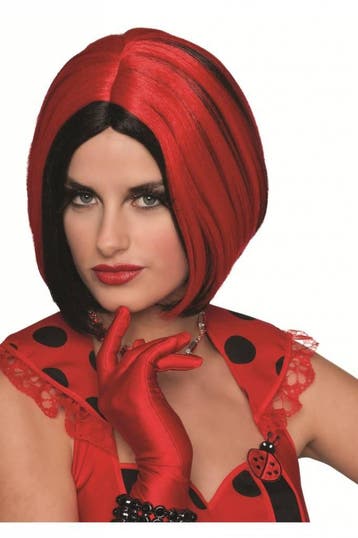 Pruik bobline modern zwart/rood, Kleding | Dames, Ophalen of Verzenden, Nieuw
