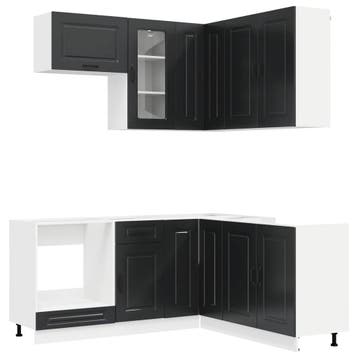 vidaXL Keukenblok KALMAR 8 st Zwart Bewerkt hout, Huis en Inrichting, Keuken | Keukenelementen, Verzenden, Nieuw, Zwart