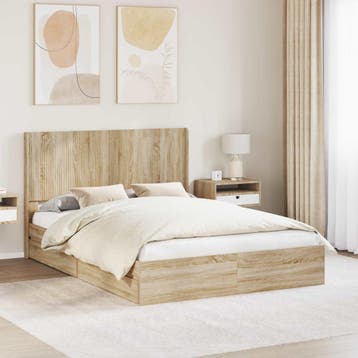 vidaXL Bedframe met opbergruimte en hoofdbord 2 st Bewerkt, Huis en Inrichting, Verzenden, Nieuw, Bruin, Hout