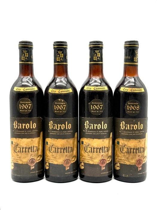 1967 x3 & 1968 Carretta, Cannubi - Barolo - 4 Flessen, Verzamelen, Wijnen