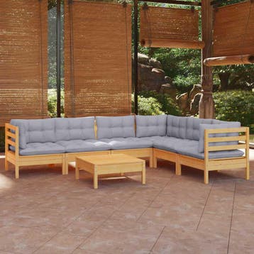 vidaXL 7-delige Loungeset met grijze kussens massief, Verzenden, Nieuw, 7 zitplaatsen, Loungeset