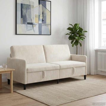 vidaXL Bank met opslag Crèmekleurig 192 x 78 x 87 cm, Huis en Inrichting, Banken | Bankstellen, Verzenden, Nieuw, Kunststof, Minder dan 150 cm