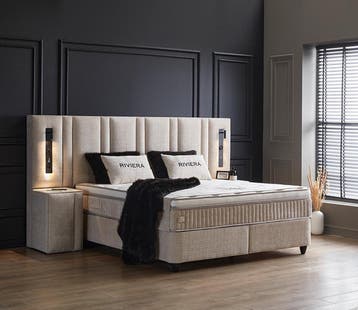Opberg Boxspring Riviera – Beige, Verzenden, Nieuw, Beige, Modern