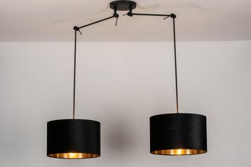 Rietveld Hanglampen - Zwart, Goud - Stof, Metaal, Verzenden, Nieuw