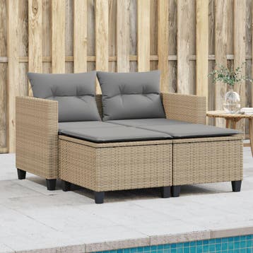 vidaXL Tuinbank 2-zits met voetenbanken poly rattan beige, Verzenden, Nieuw