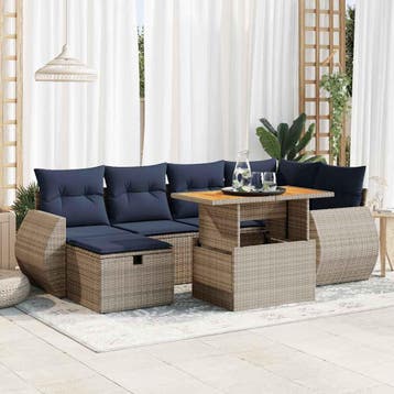 vidaXL 7-delige Loungeset met kussens poly rattan acacia, Verzenden, Nieuw, Loungeset