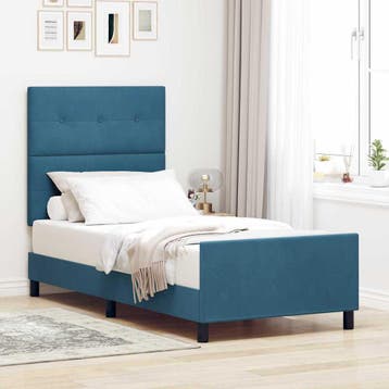 vidaXL Boxspringbed met hoofdeinde Donkerblauw 90 x 200 cm, Huis en Inrichting, Verzenden, Nieuw, Blauw, Stof