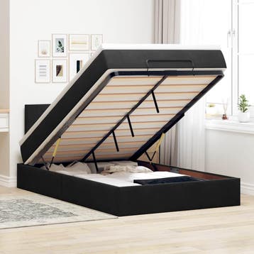 vidaXL Bed poef met matras en LEDs 120x190 cm fluweel zwart, Huis en Inrichting, Verzenden, Zwart, Nieuw, 190 cm of minder