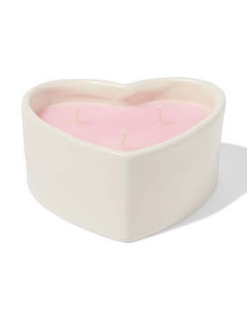 HEMA Kaars drie lonten 13x10cm keramiek hartvorm roze, Verzenden, Nieuw