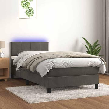 vidaXL Boxspring met matras en LED fluweel donkergrijs, 90 cm, Eenpersoons, Verzenden, Nieuw
