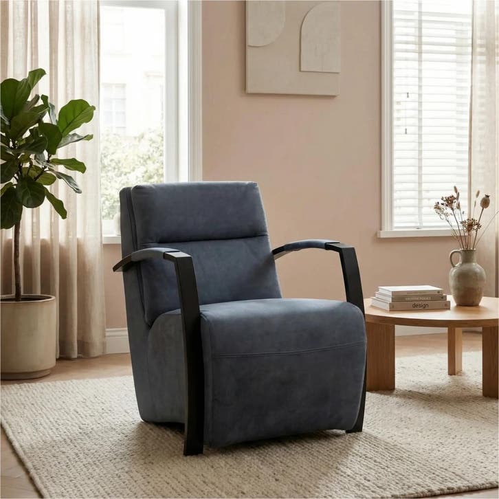 Leren fauteuil Arrival - Kenia Denim (blauw), Huis en Inrichting, Fauteuils, 50 tot 75 cm, 75 tot 100 cm, Nieuw, Leer, Ophalen of Verzenden