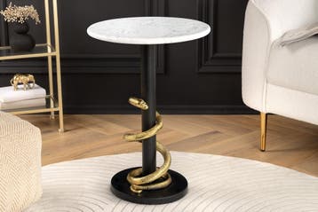 Ronde bijzettafel WILDLIFE SNAKE 55cm Wit Marmer Goud Zwart, Ophalen of Verzenden, Nieuw