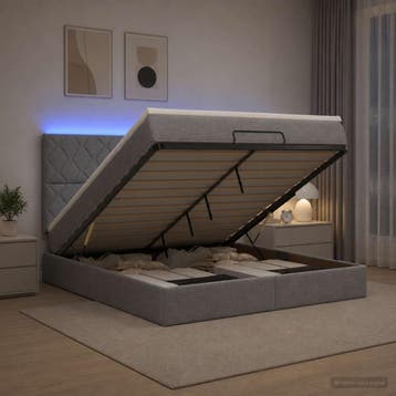 vidaXL Ottoman Bed met Matrassen en LED Lichtgrijs 160 x 200, Verzenden, Nieuw, Tweepersoons