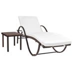 vidaXL Ligbed met kussen en tafel poly rattan bruin, Verzenden, Nieuw