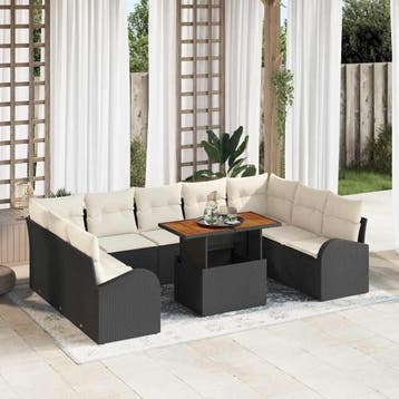 vidaXL Tuin Sofa Set 10 st Zwart Poly riet, Verzenden, Nieuw, Meer dan 8 zitplaatsen