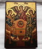 Icoon - Oudtestamentische Heilige Drie-eenheid, Russisch, Antiek en Kunst