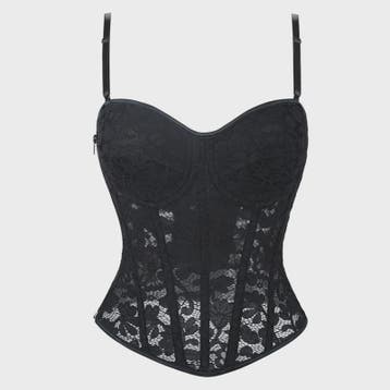 Zwart kanten korset top met mesh en ritssluiting - Sexy bust, Verzenden