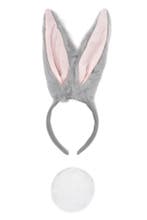 Haarband Konijn Lange Oren Grijs met Staart Diadeem Konijnen, Ophalen of Verzenden, Nieuw, Carnaval, Accessoires