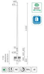 6 meter lantaarnpaal / lichtmast geanodiseerd aluminium, Nieuw