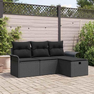 vidaXL Tuin Sofa Set 4 st Zwart poly rattan, Verzenden, Nieuw, Rotan, 4 zitplaatsen
