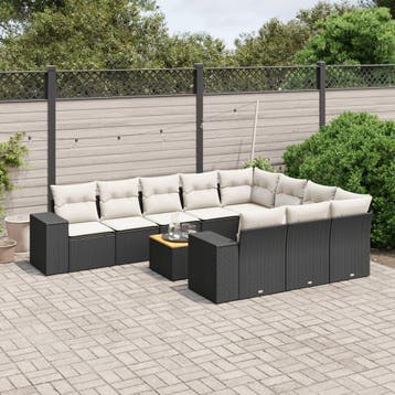 vidaXL 11-delige Loungeset met kussens poly rattan zwart, Verzenden, Nieuw, Loungeset