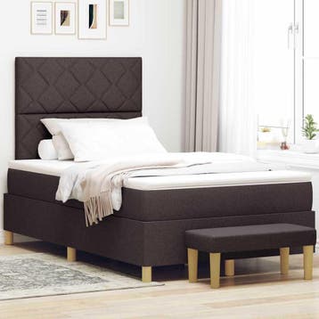 vidaXL Boxspring bed met hoofdeinde Donkerbruin 190 x 120 cm, Verzenden, Nieuw, Twijfelaar, Bruin
