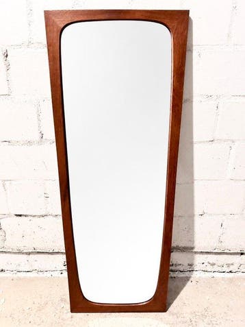 Wandspiegel - Teak - asymmetrisch, Antiek en Kunst