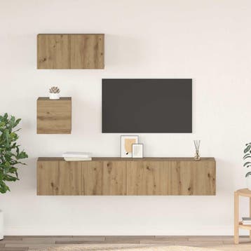 vidaXL Tv-meubelset 3 st Artisan Eiken Bewerkt hout, Minder dan 50 cm, Verzenden, Nieuw, Minder dan 100 cm