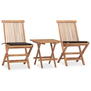 vidaXL 3-delige Tuinset inklapbaar met kussen massief, Verzenden, Nieuw, 2 zitplaatsen, Tuinset
