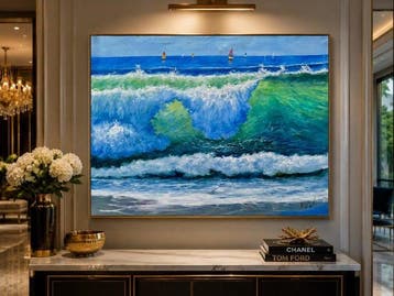 Mario Roig Vidal - 90 x 120 cm - Veleros Bajo el Cielo Azul, Antiek en Kunst
