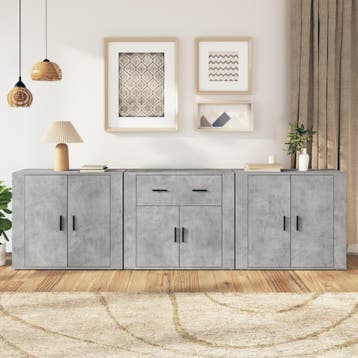 vidaXL Dressoirs 3 st bewerkt hout betongrijs, Minder dan 50 cm, Verzenden, Nieuw, 25 tot 50 cm