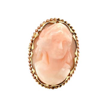 Gouden vintage broche met angel skin koraal 14 krt, Ophalen of Verzenden, Nieuw