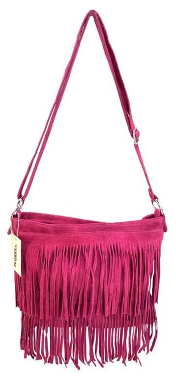 Back to the Sixties Suede Franje tas (fuchsia), Verzenden, Nieuw
