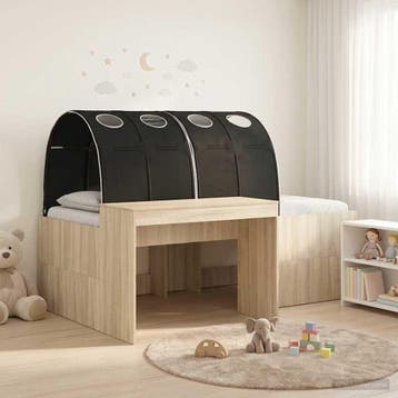 vidaXL Bed met Tunnel 3 st Sonoma Eiken en Zwart Bewerkt, Verzenden, Nieuw, Bruin, Hout