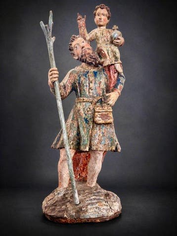 Beeld, Saint Christophe portant l’Enfant Jésus XVIème - 84, Antiek en Kunst