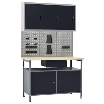 vidaXL Werkbank met drie wandpanelen en een kast, Doe-het-zelf en Verbouw, Verzenden, Nieuw