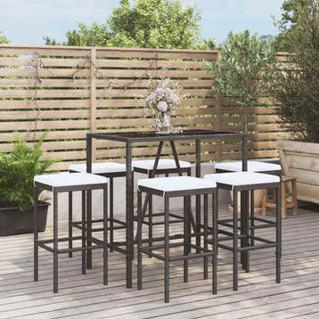 vidaXL 7-delige Tuinbarset met kussens poly rattan zwart, Verzenden, Nieuw, 6 zitplaatsen