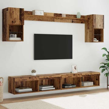 vidaXL TV Wand Eenheden met LED 6 st Oudhout Bewerkt hout, Minder dan 50 cm, Verzenden, Nieuw, Minder dan 100 cm