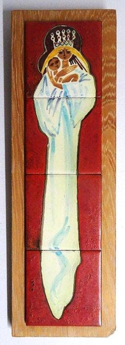 Walter van den Panhuyzen - sculptuur, Tegeltableau, Madonna, Antiek en Kunst, Antiek | Glas en Kristal