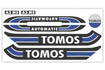 Tomos Stickerset mat standaard automatic zwart / donkerbl..., Ophalen of Verzenden, Nieuw, A.J. Bromfiets Parts B.V.