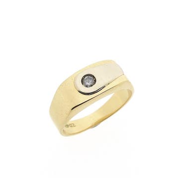 Bicolor gouden herenring met zirconia, Gebruikt, 20 of groter, Heer, Ophalen of Verzenden
